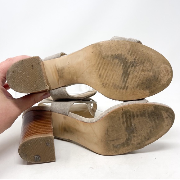 Nine West Galiceno Double Ankle Strap Sandals Genuine Suede Taupe Block Heels - Picture 10 of 10